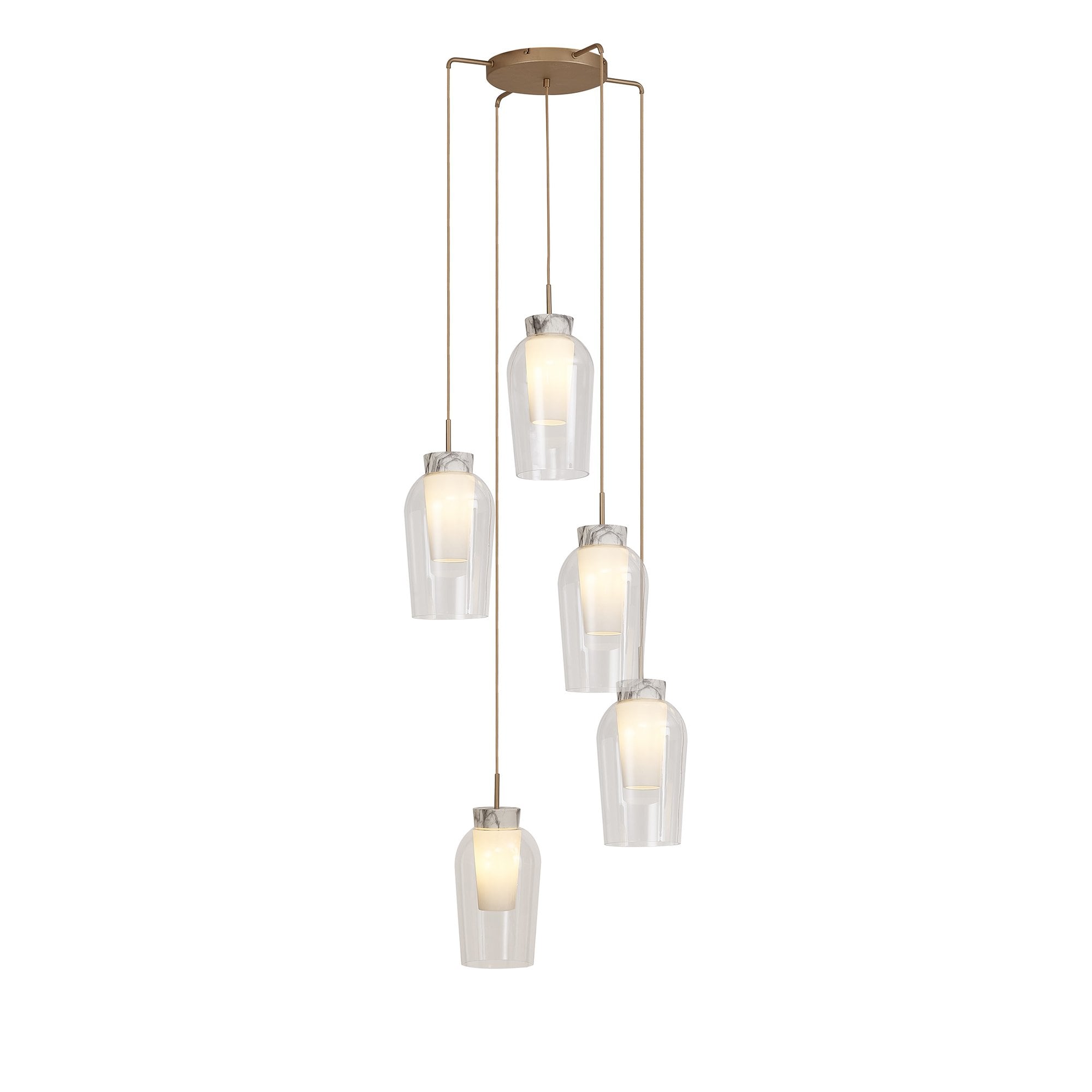 M8395 Nora 5 Light Round Pendant Gold/White/Clear Glass With Frosted Inner
