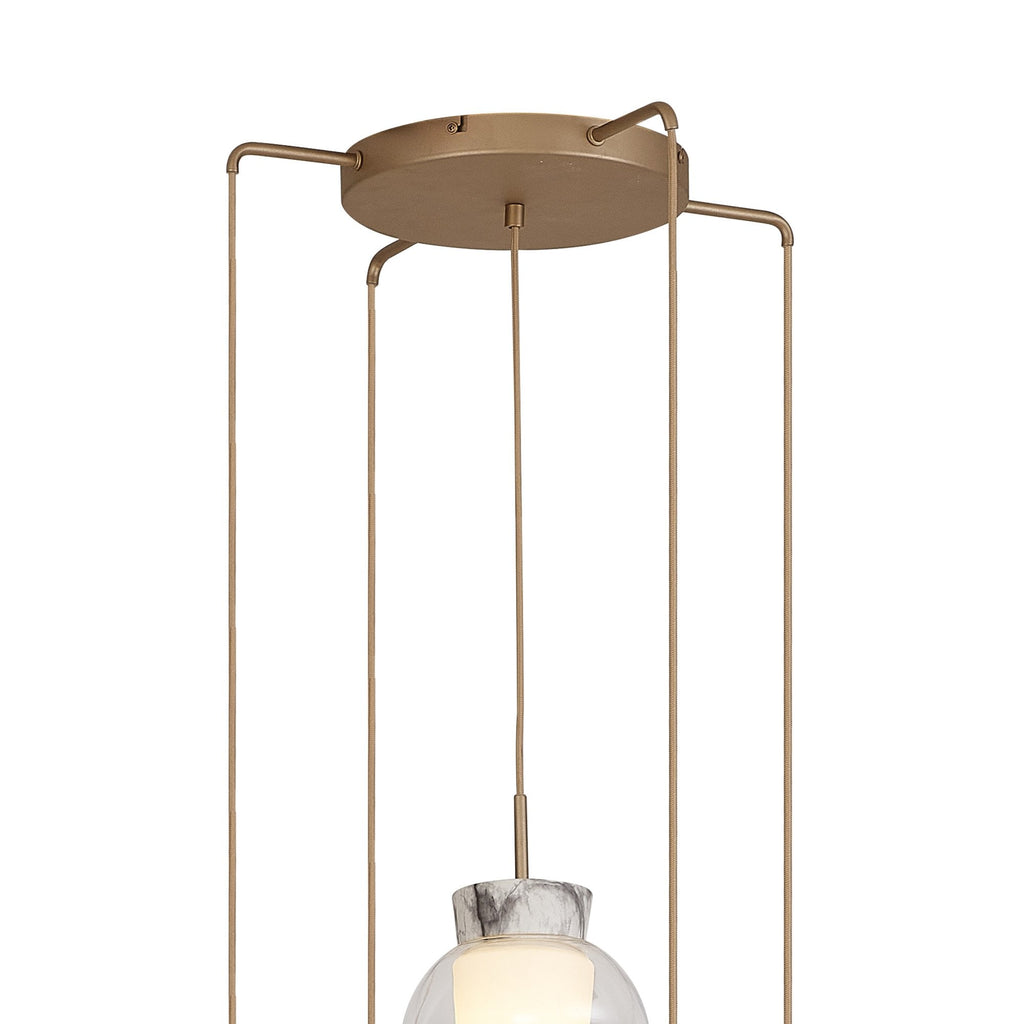 M8395 Nora 5 Light Round Pendant Gold/White/Clear Glass With Frosted Inner