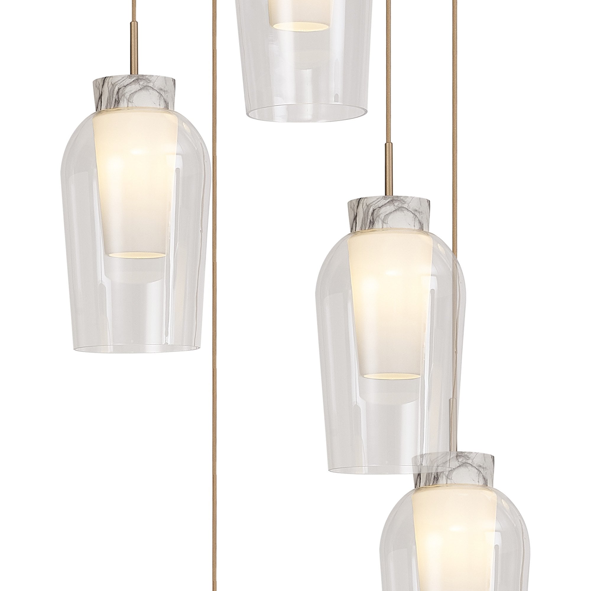 M8395 Nora 5 Light Round Pendant Gold/White/Clear Glass With Frosted Inner