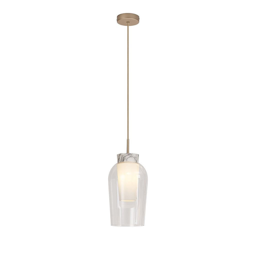 M8398 Nora Single Pendant Gold/White/Clear Glass With Frosted Inner