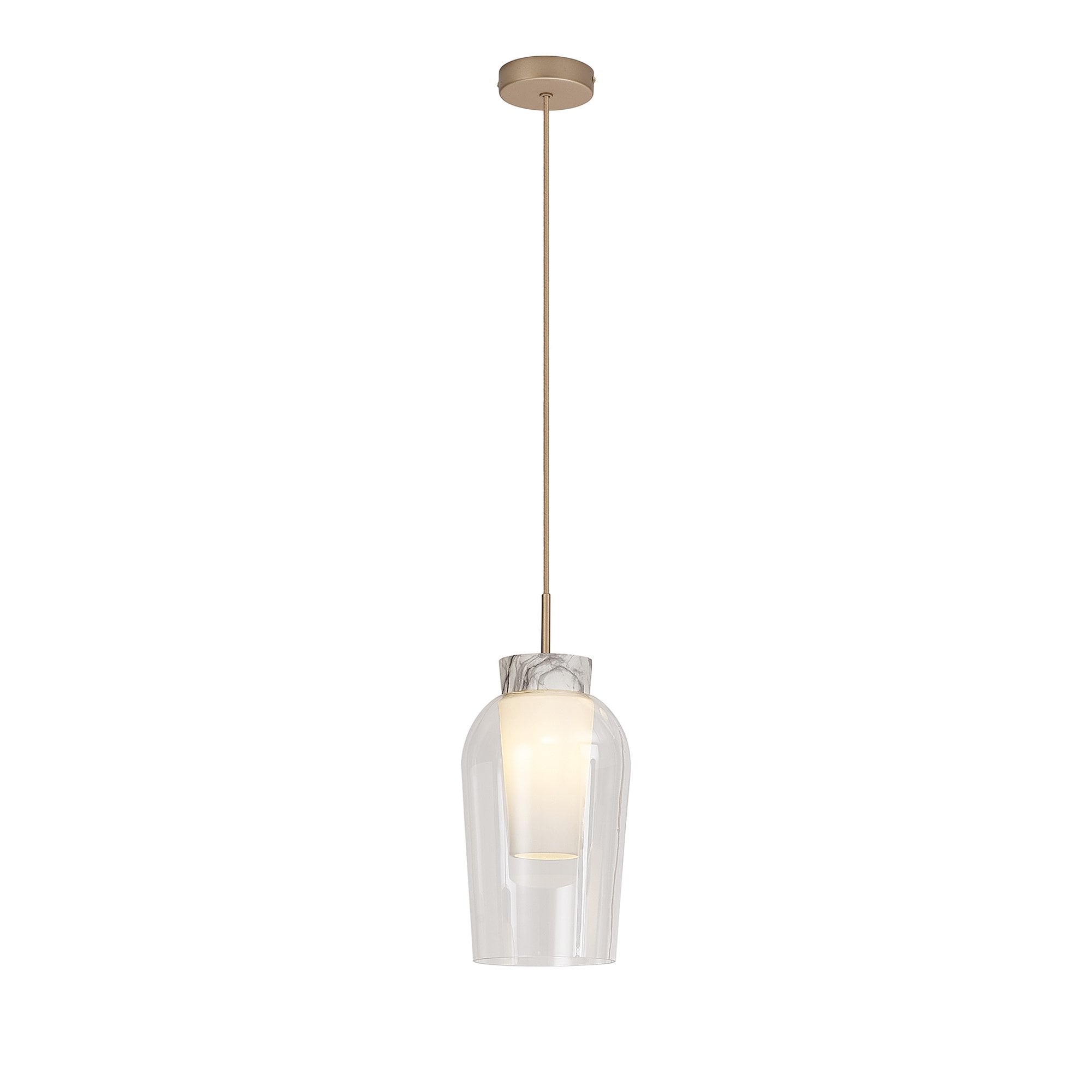M8398 Nora Single Pendant Gold/White/Clear Glass With Frosted Inner