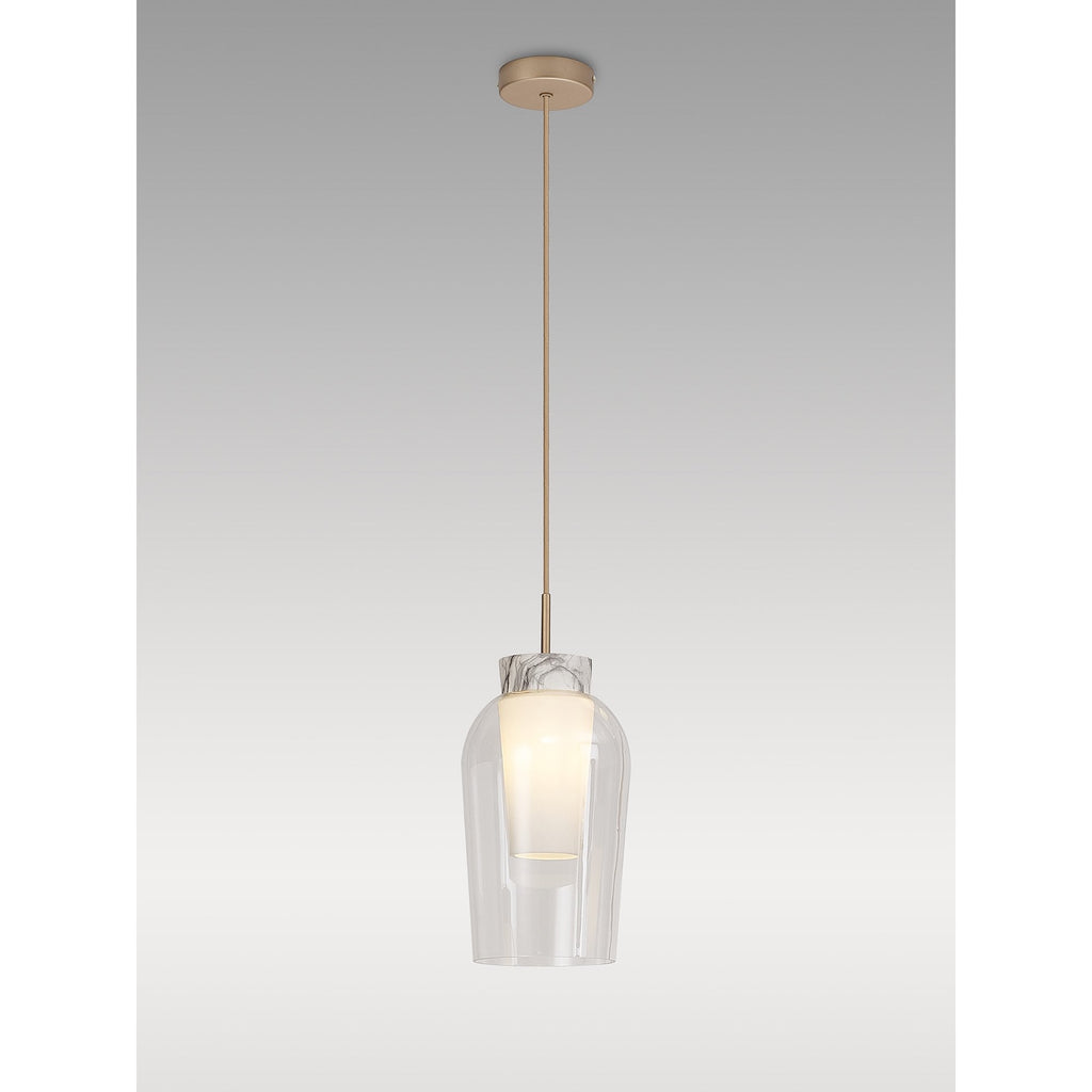 M8398 Nora Single Pendant Gold/White/Clear Glass With Frosted Inner