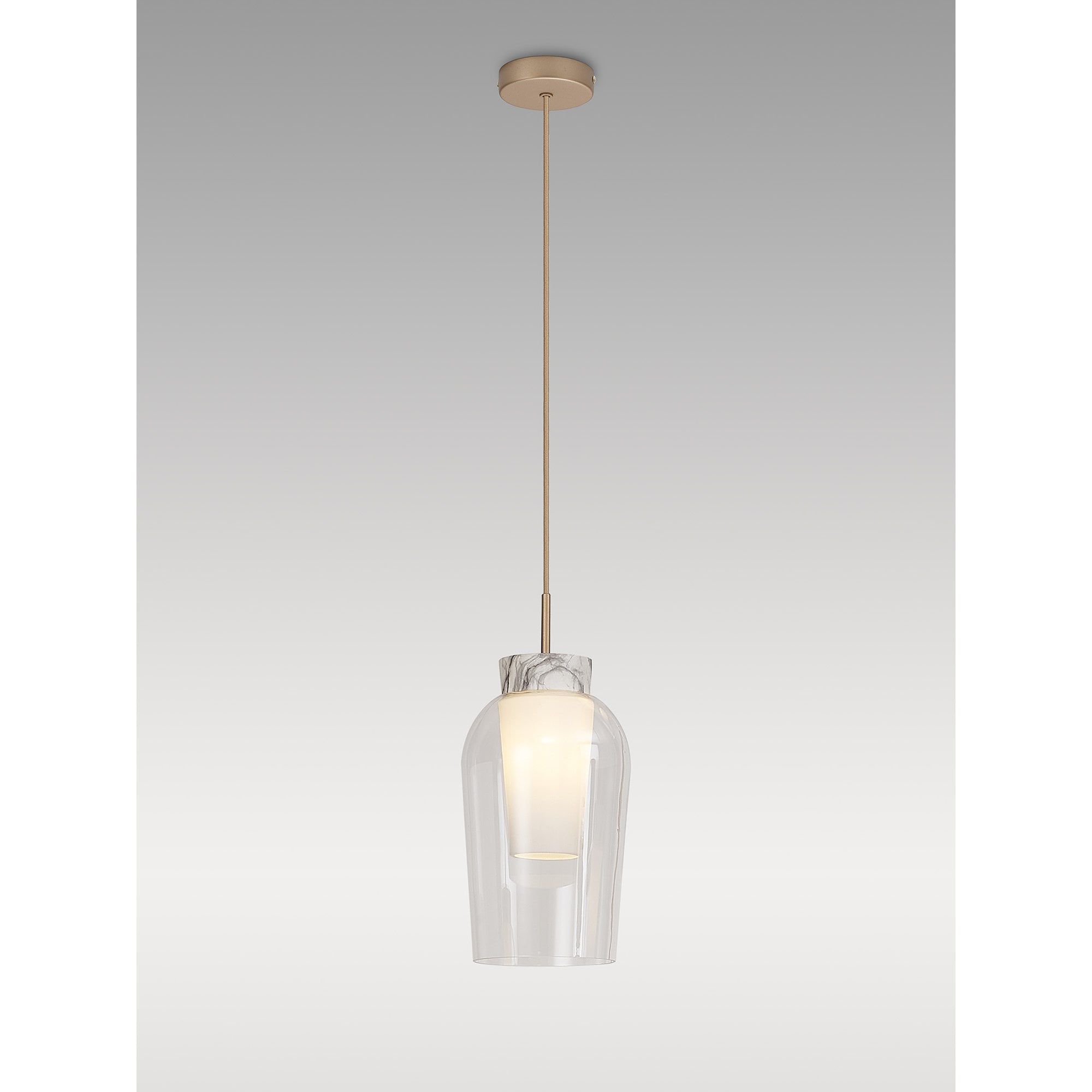 M8398 Nora Single Pendant Gold/White/Clear Glass With Frosted Inner