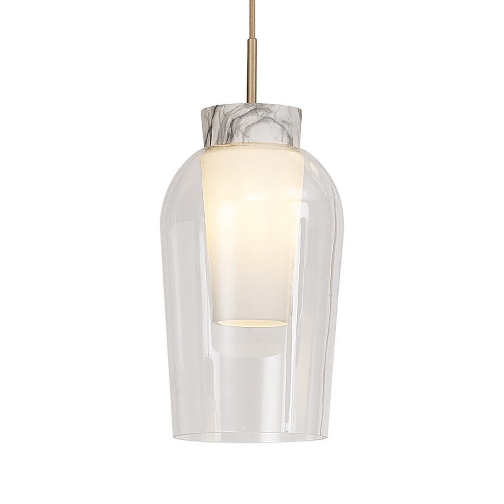 M8398 Nora Single Pendant Gold/White/Clear Glass With Frosted Inner