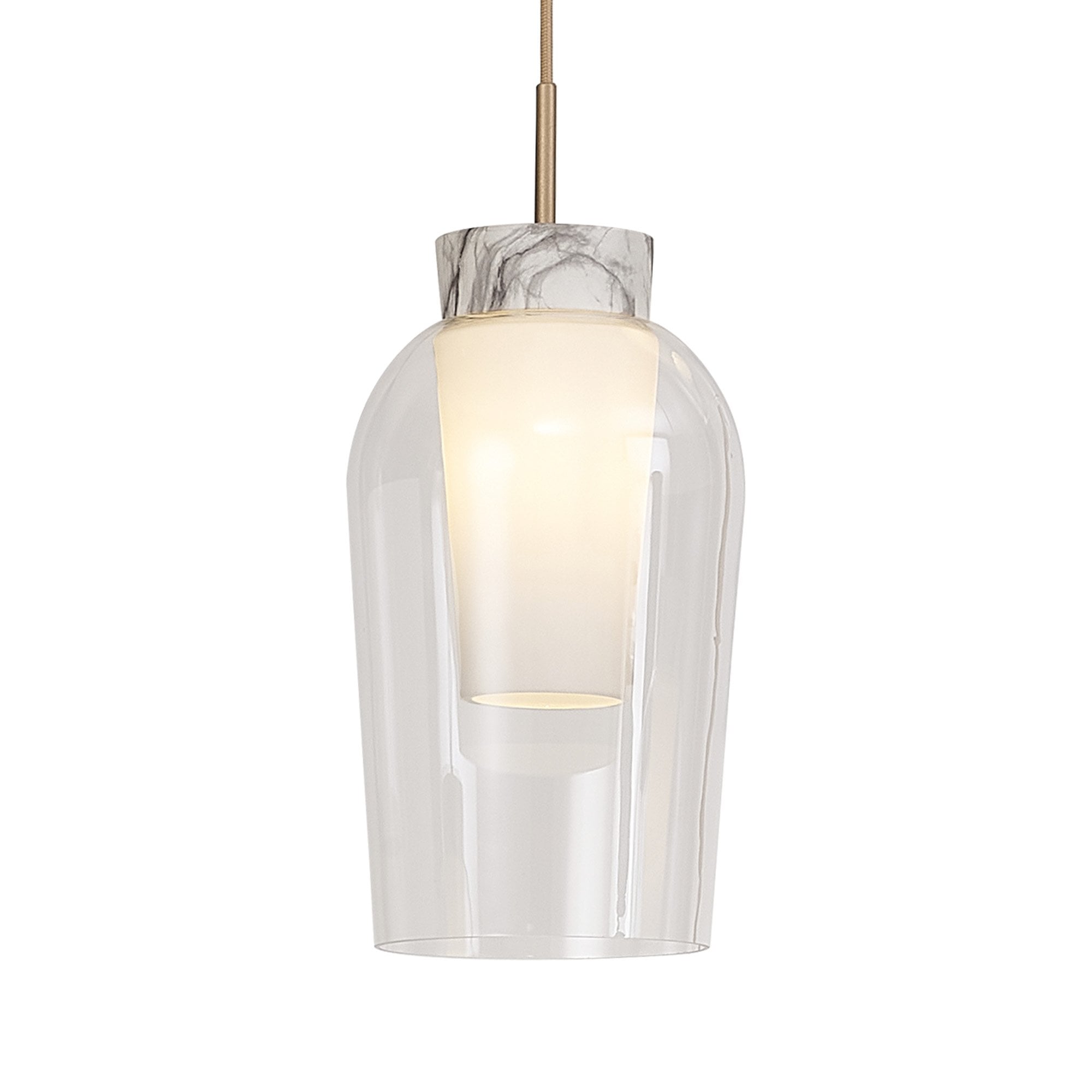 M8398 Nora Single Pendant Gold/White/Clear Glass With Frosted Inner