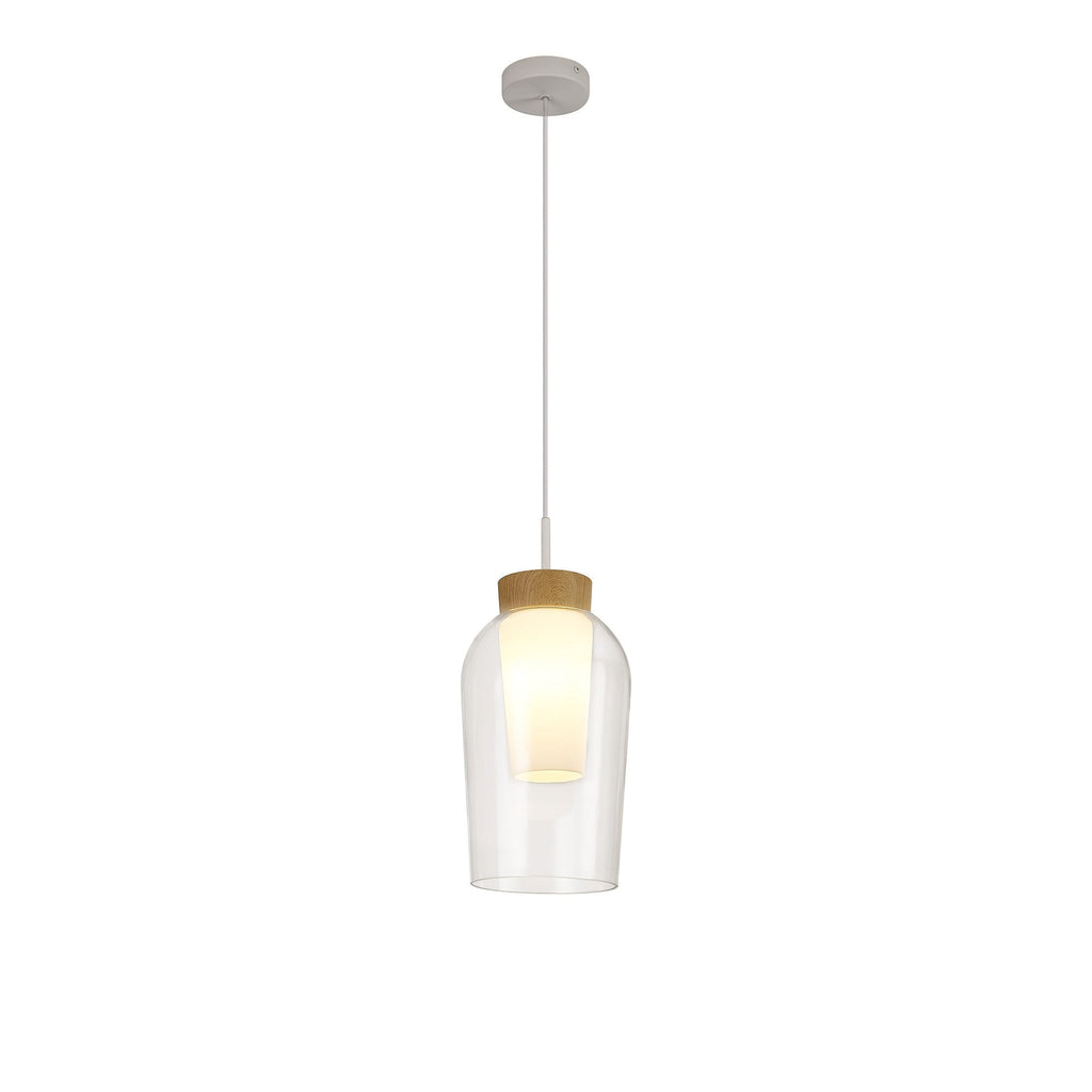 M8278 Nora Single Pendant White/Wood/Clear Glass With Frosted Inner