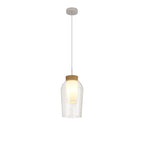 M8278 Nora Single Pendant White/Wood/Clear Glass With Frosted Inner