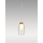 M8278 Nora Single Pendant White/Wood/Clear Glass With Frosted Inner
