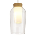 M8278 Nora Single Pendant White/Wood/Clear Glass With Frosted Inner