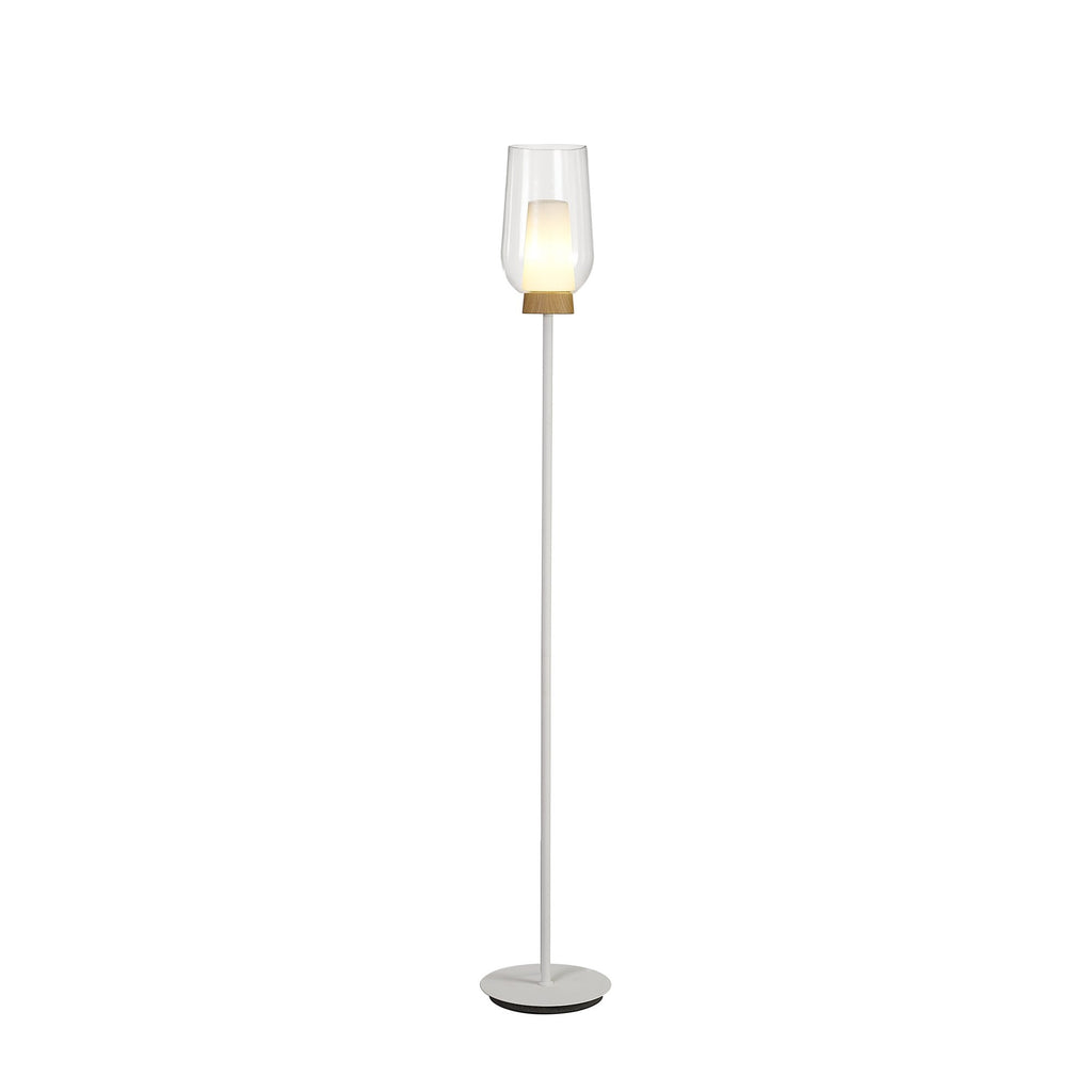 M8282 Nora Floor Lamp White/Wood/Clear Glass With Frosted Inner