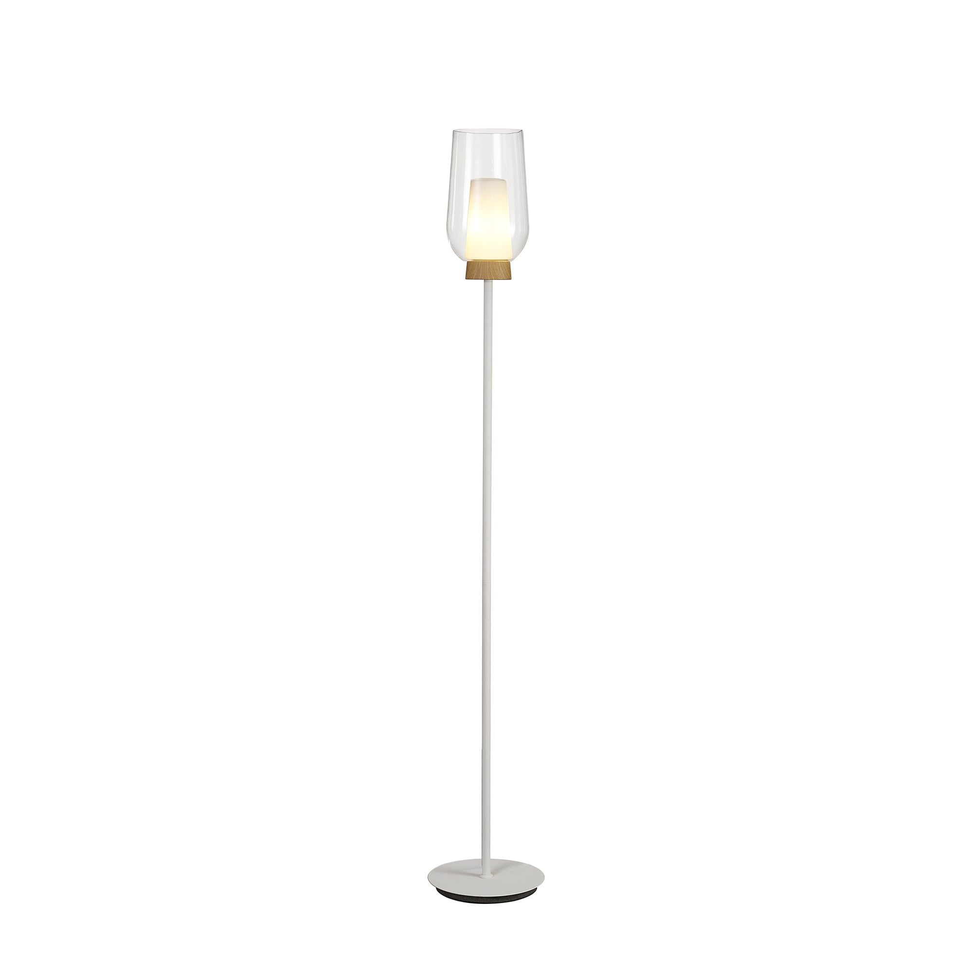 M8282 Nora Floor Lamp White/Wood/Clear Glass With Frosted Inner