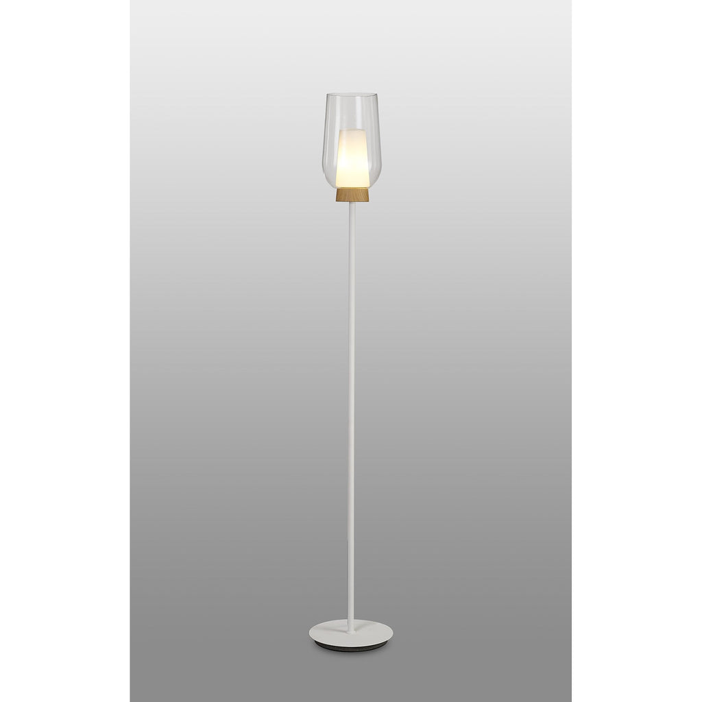M8282 Nora Floor Lamp White/Wood/Clear Glass With Frosted Inner