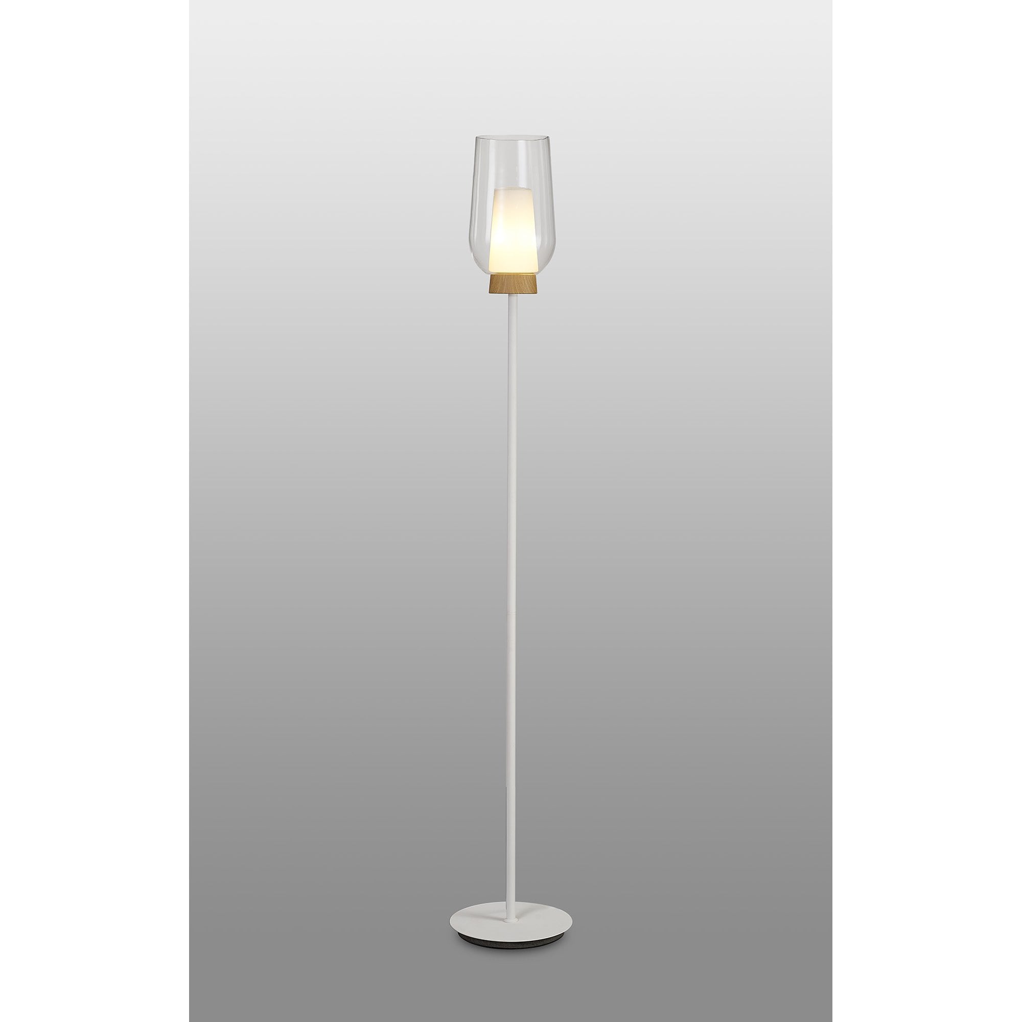 M8282 Nora Floor Lamp White/Wood/Clear Glass With Frosted Inner