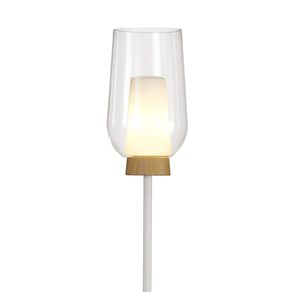 M8282 Nora Floor Lamp White/Wood/Clear Glass With Frosted Inner