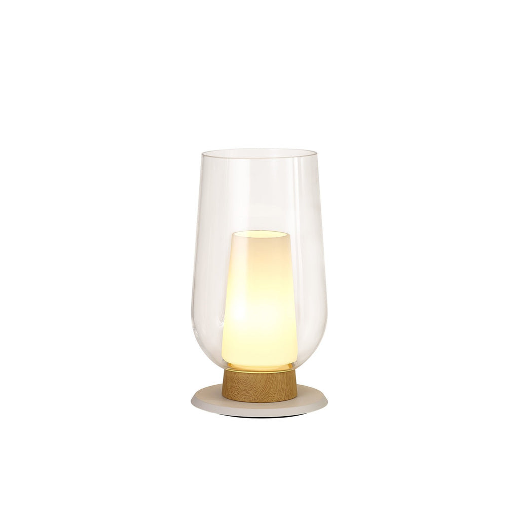 M8281 Nora Table Lamp White/Wood/Clear Glass With Frosted Inner