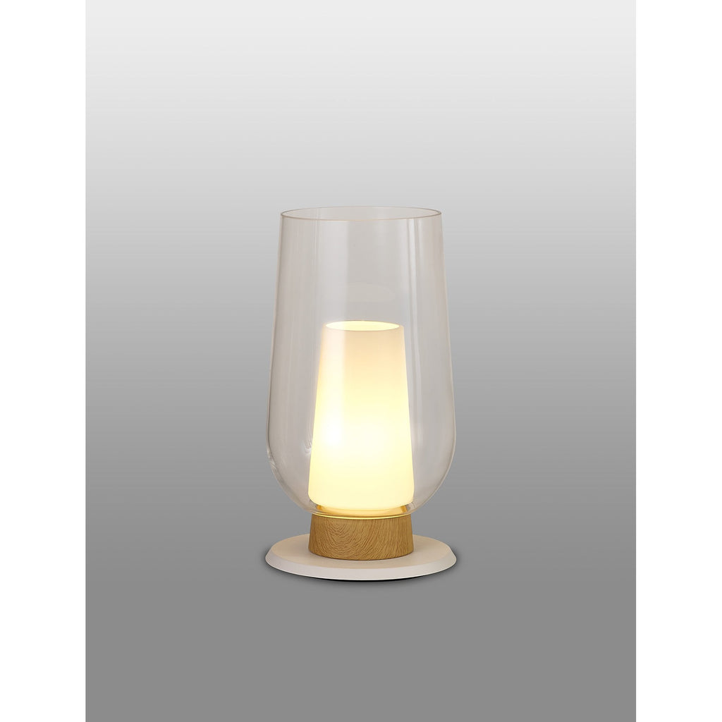 M8281 Nora Table Lamp White/Wood/Clear Glass With Frosted Inner