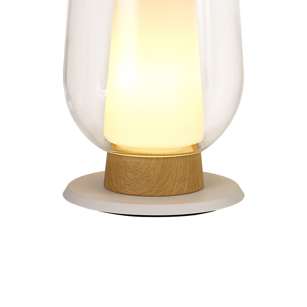 M8281 Nora Table Lamp White/Wood/Clear Glass With Frosted Inner
