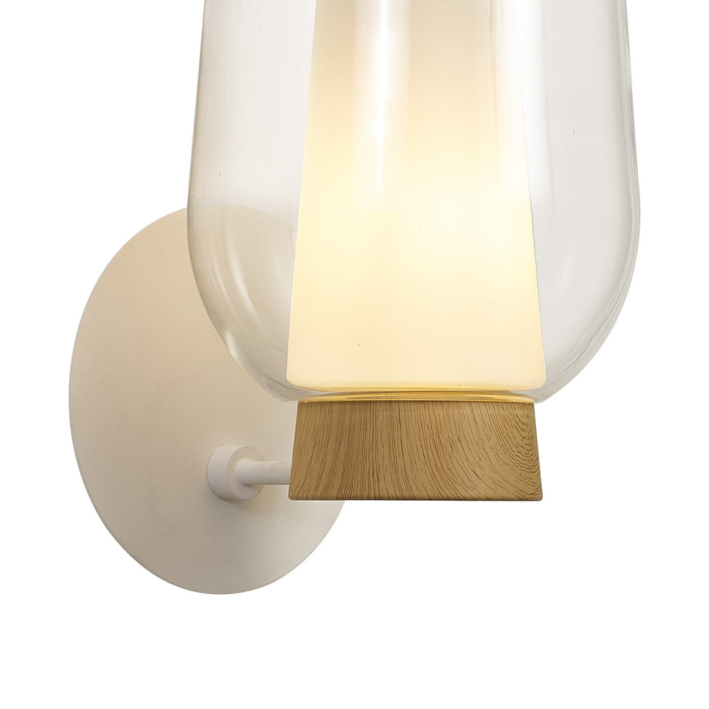 M8280 Nora Wall Lamp White/Wood/Clear Glass With Frosted Inner