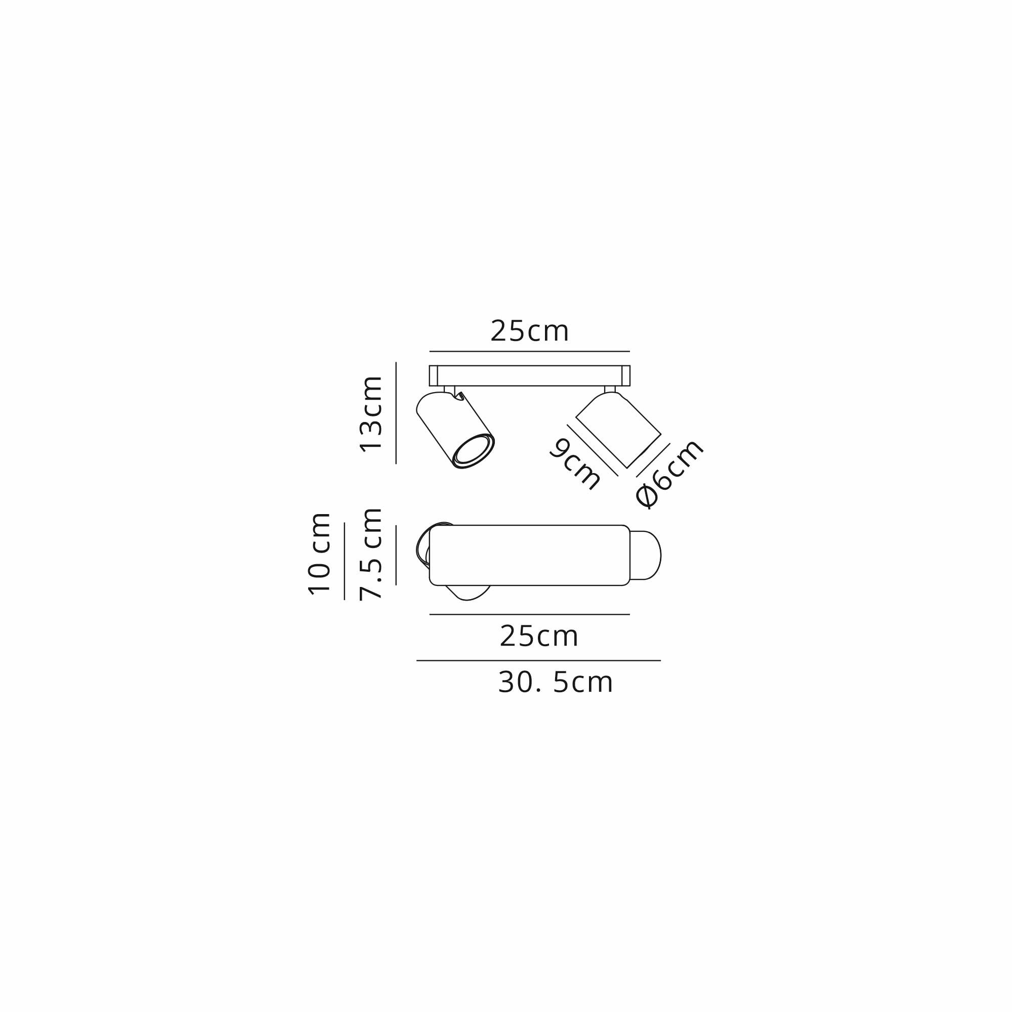 M8489 Sal Linear 2 Light Spotlight Satin Gold/Matt Black