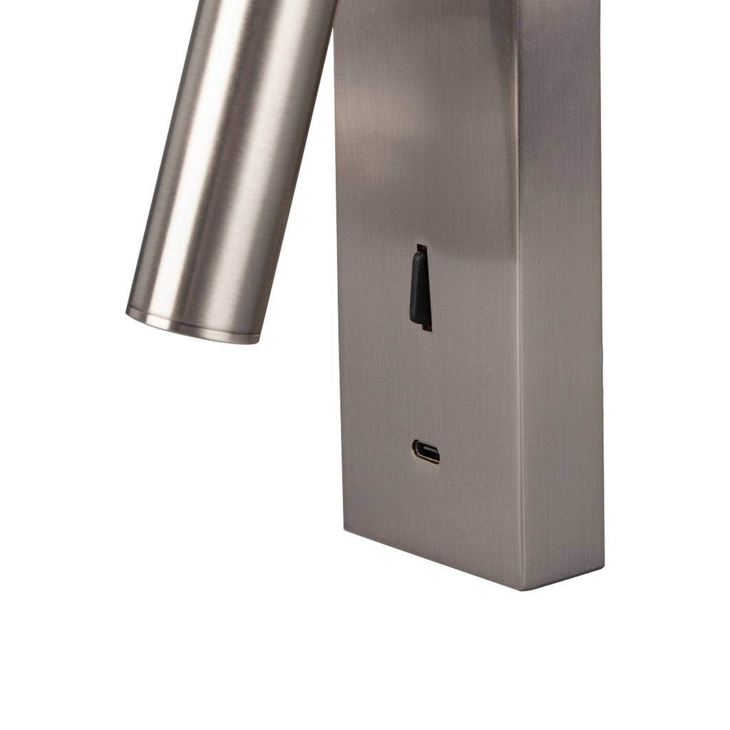 M8500 Tarifa II LED Wall/Reading Light Adjustable With USB-C Socket Satin Nickel