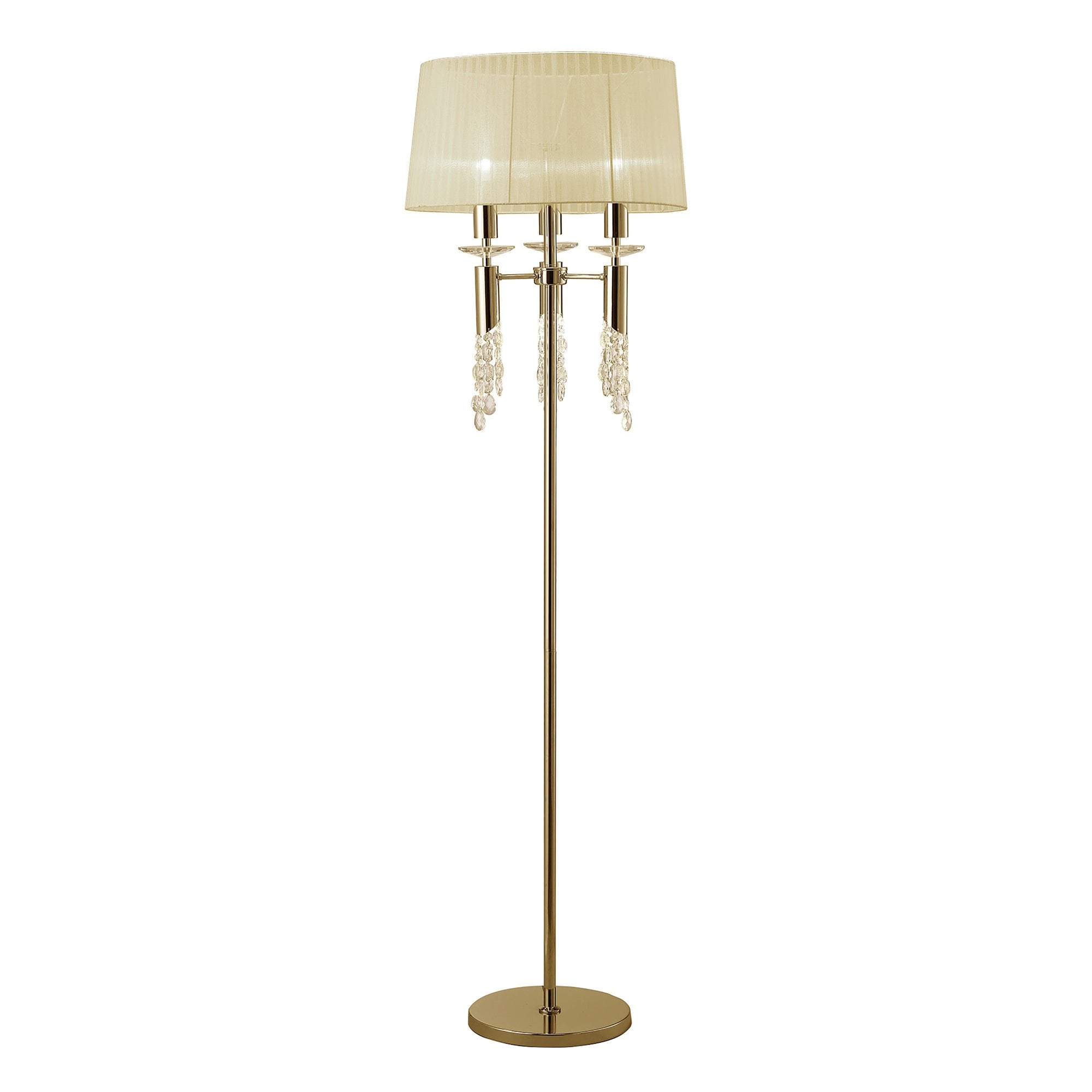 M3869FG Tiffany Floor Lamp French Gold With Cream Shade & Clear Crystal