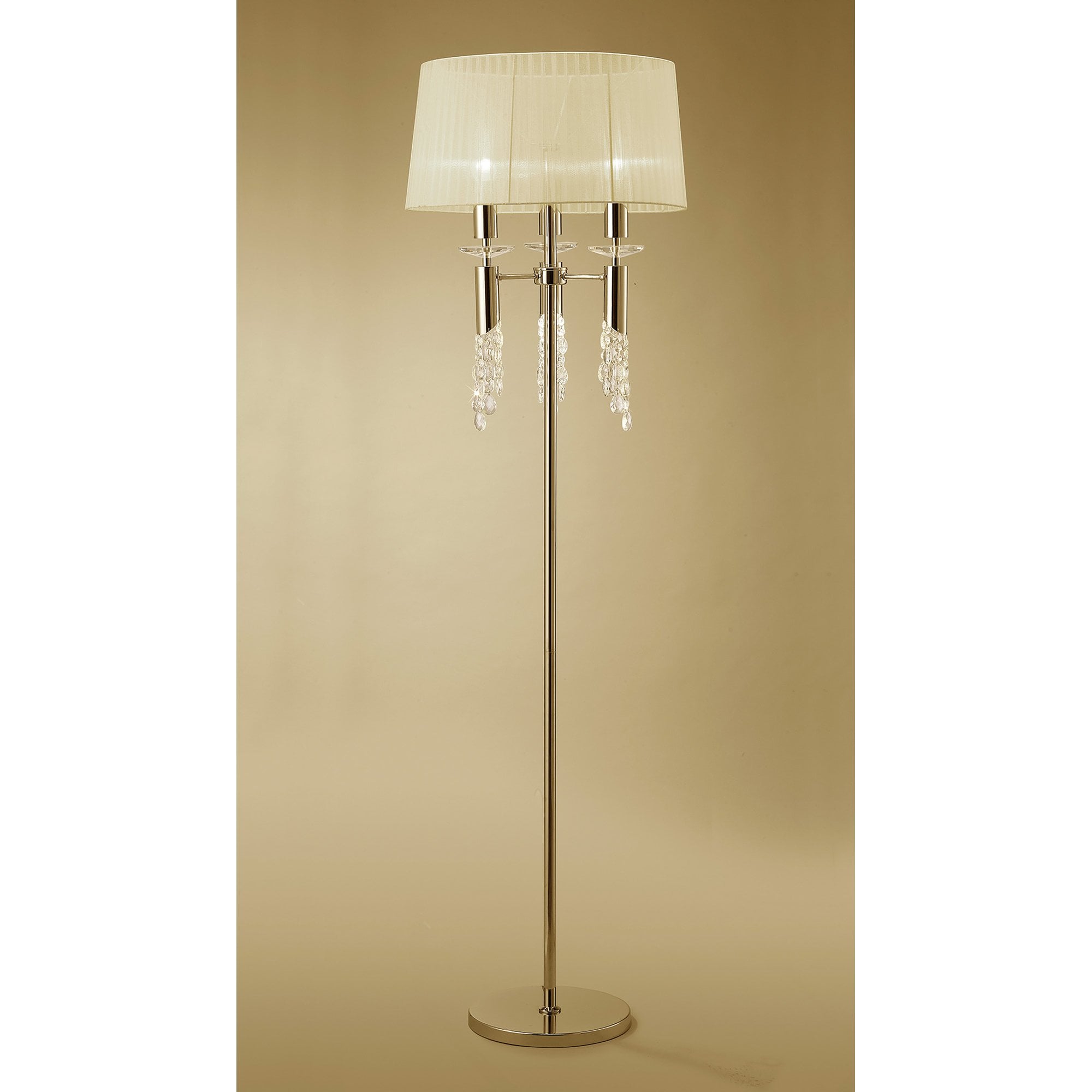 M3869FG Tiffany Floor Lamp French Gold With Cream Shade & Clear Crystal