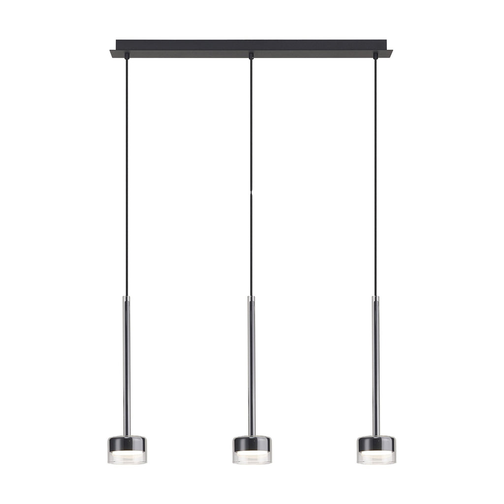 M7882 Tonic 3 Light Linear Pendant Chrome/Black/Clear Glass