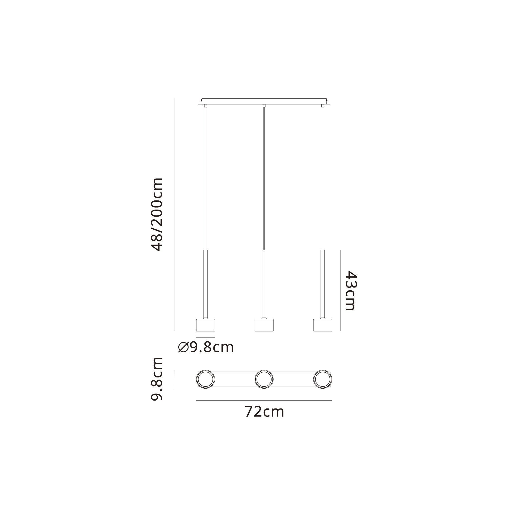 M7882 Tonic 3 Light Linear Pendant Chrome/Black/Clear Glass