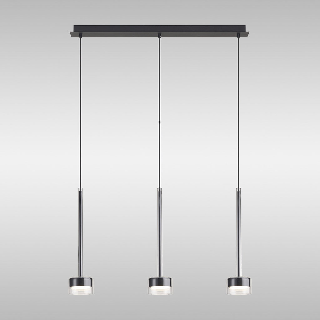 M7882 Tonic 3 Light Linear Pendant Chrome/Black/Clear Glass