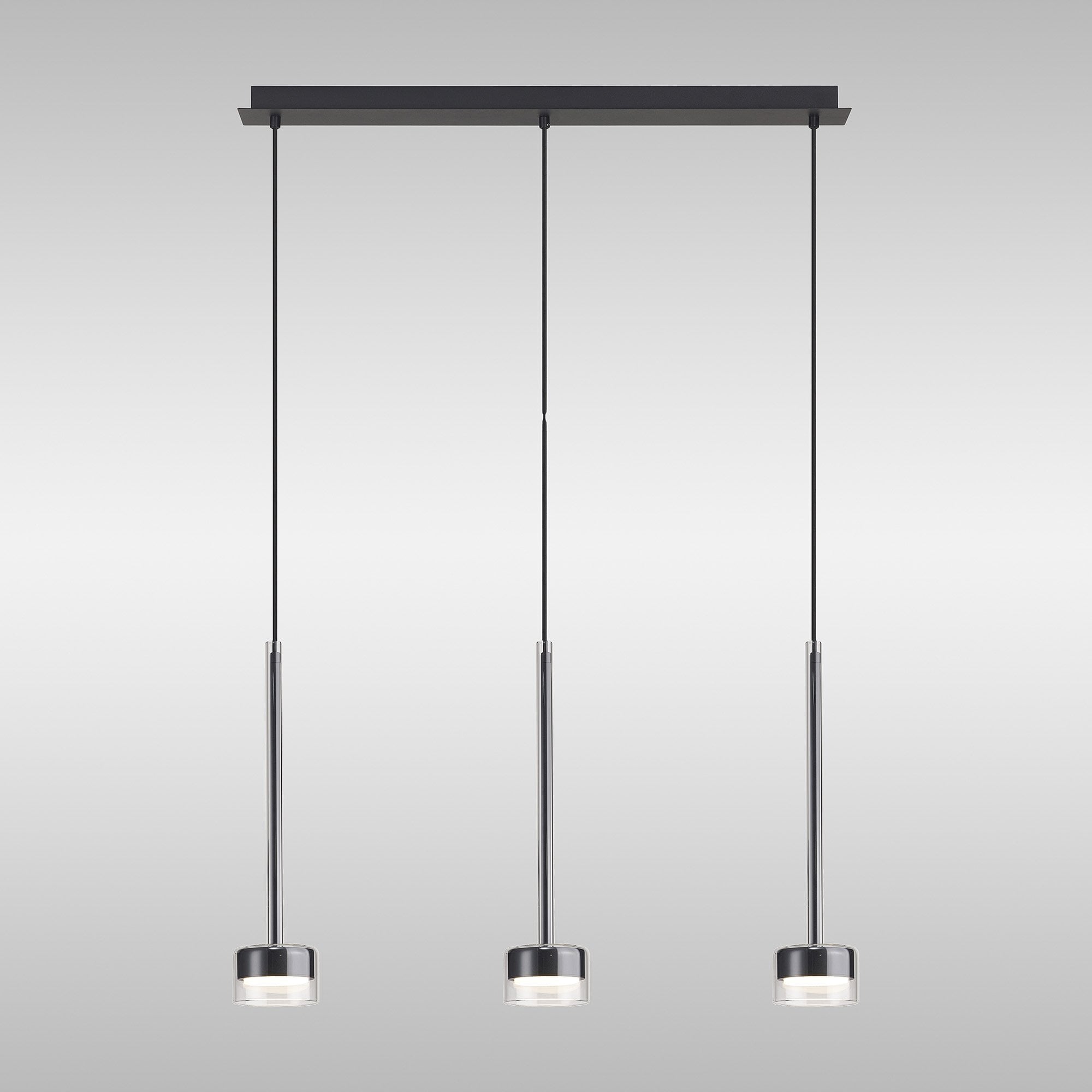 M7882 Tonic 3 Light Linear Pendant Chrome/Black/Clear Glass