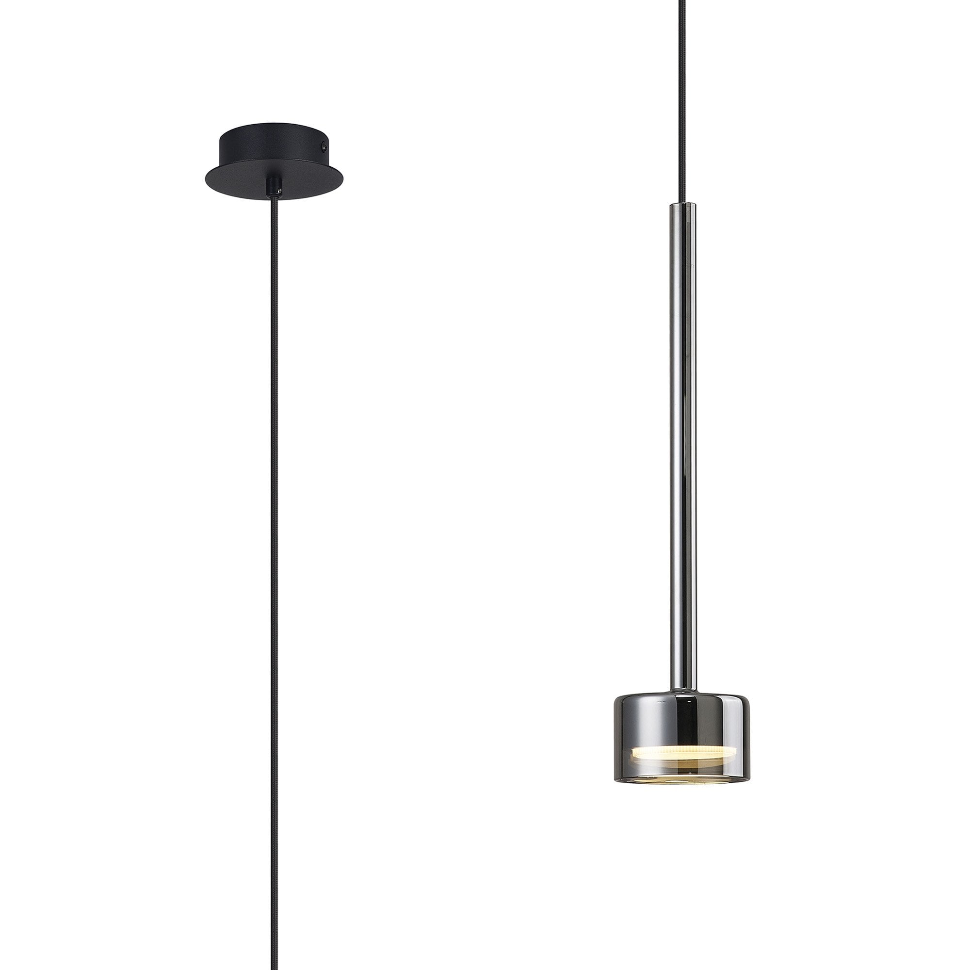 M7875 Tonic 1 Light Pendant Chrome/Black/Chrome Glass