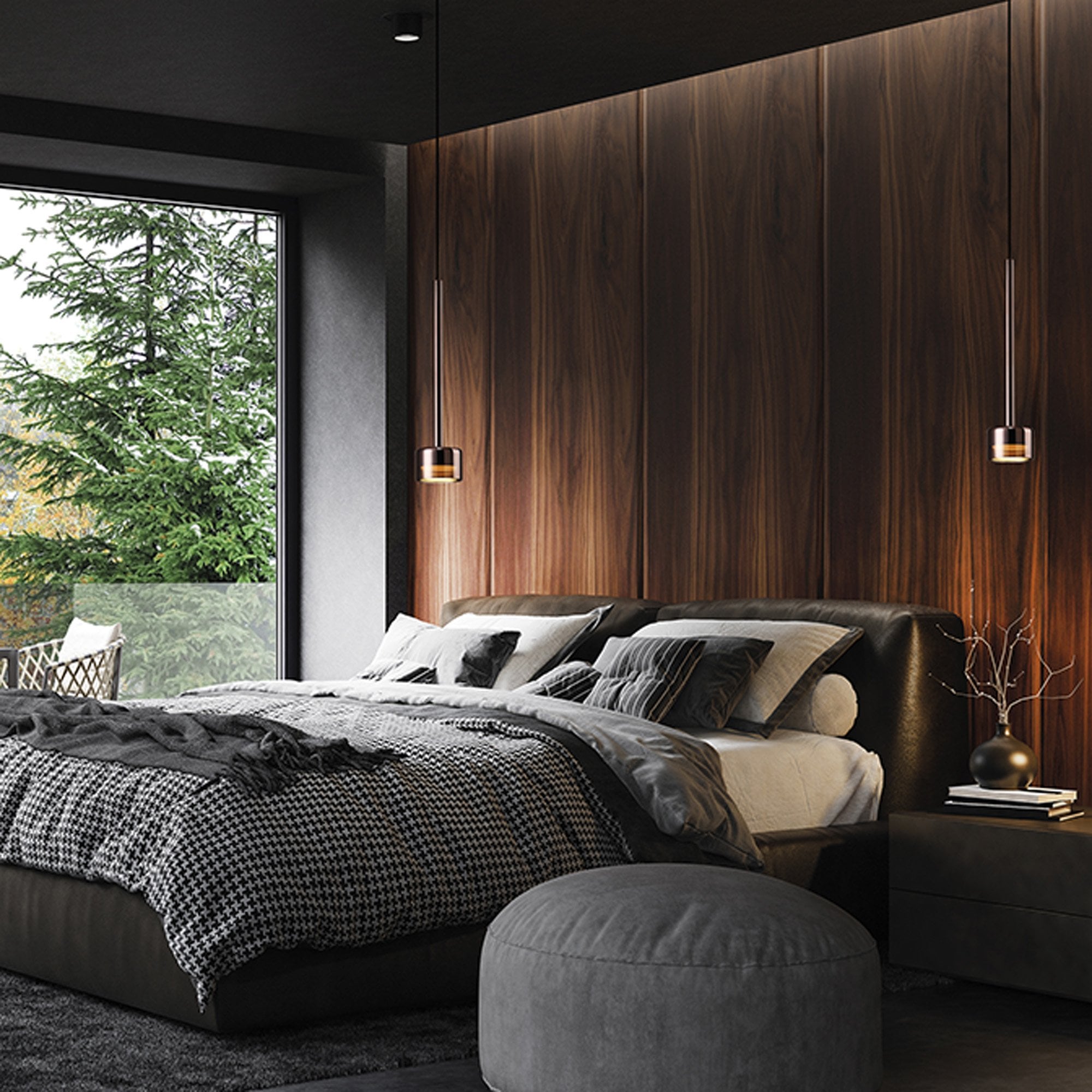M7877 Tonic 1 Light Pendant Copper/Black/Copper Glass