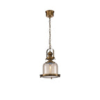 M4970 Vintage 26cm Bell Pendant Antique Brass/Amber Glass