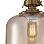 M4970 Vintage 26cm Bell Pendant Antique Brass/Amber Glass