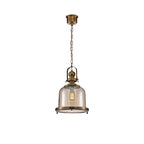 M4971 Vintage 33cm Bell Pendant Antique Brass/Amber Glass