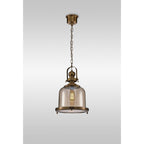 M4971 Vintage 33cm Bell Pendant Antique Brass/Amber Glass