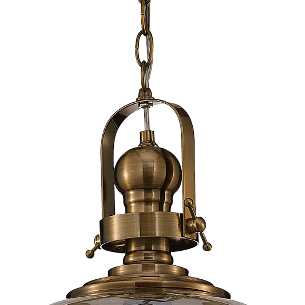 M4971 Vintage 33cm Bell Pendant Antique Brass/Amber Glass