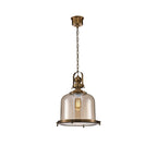 M4972 Vintage 38cm Bell Pendant Antique Brass/Amber Glass