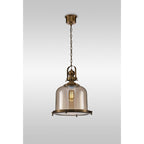 M4972 Vintage 38cm Bell Pendant Antique Brass/Amber Glass