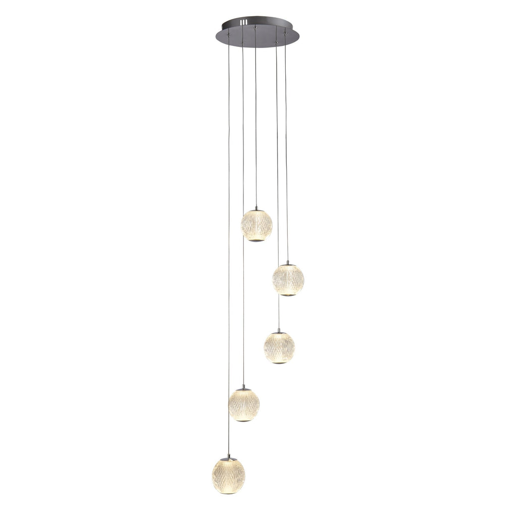 51481-5CC Allure 5 Light Multi Drop LED Pendant Chrome Metal Clear Acrylic