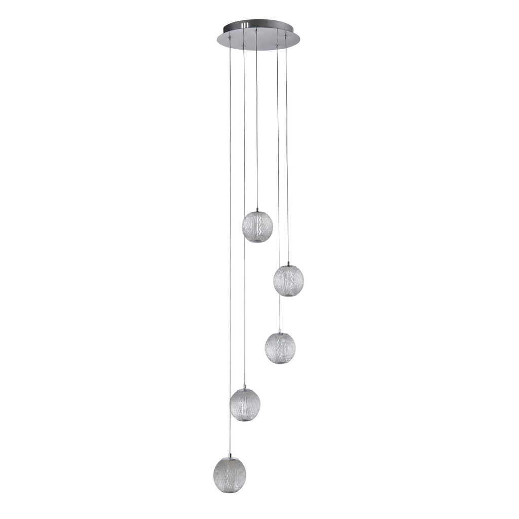 51481-5CC Allure 5 Light Multi Drop LED Pendant Chrome Metal Clear Acrylic