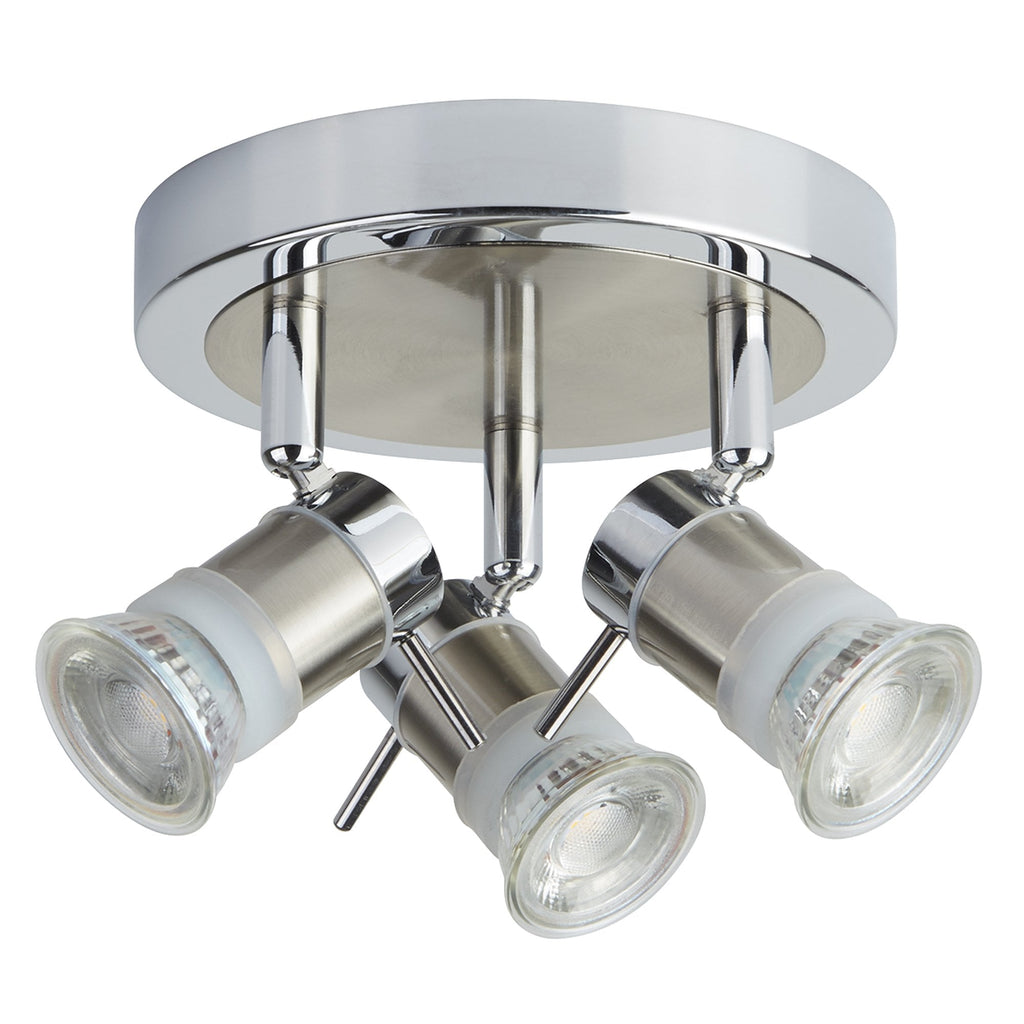 7443CC-LED Aries Bathroom 3 Light LED Round Spotlight Chrome Satin Silver