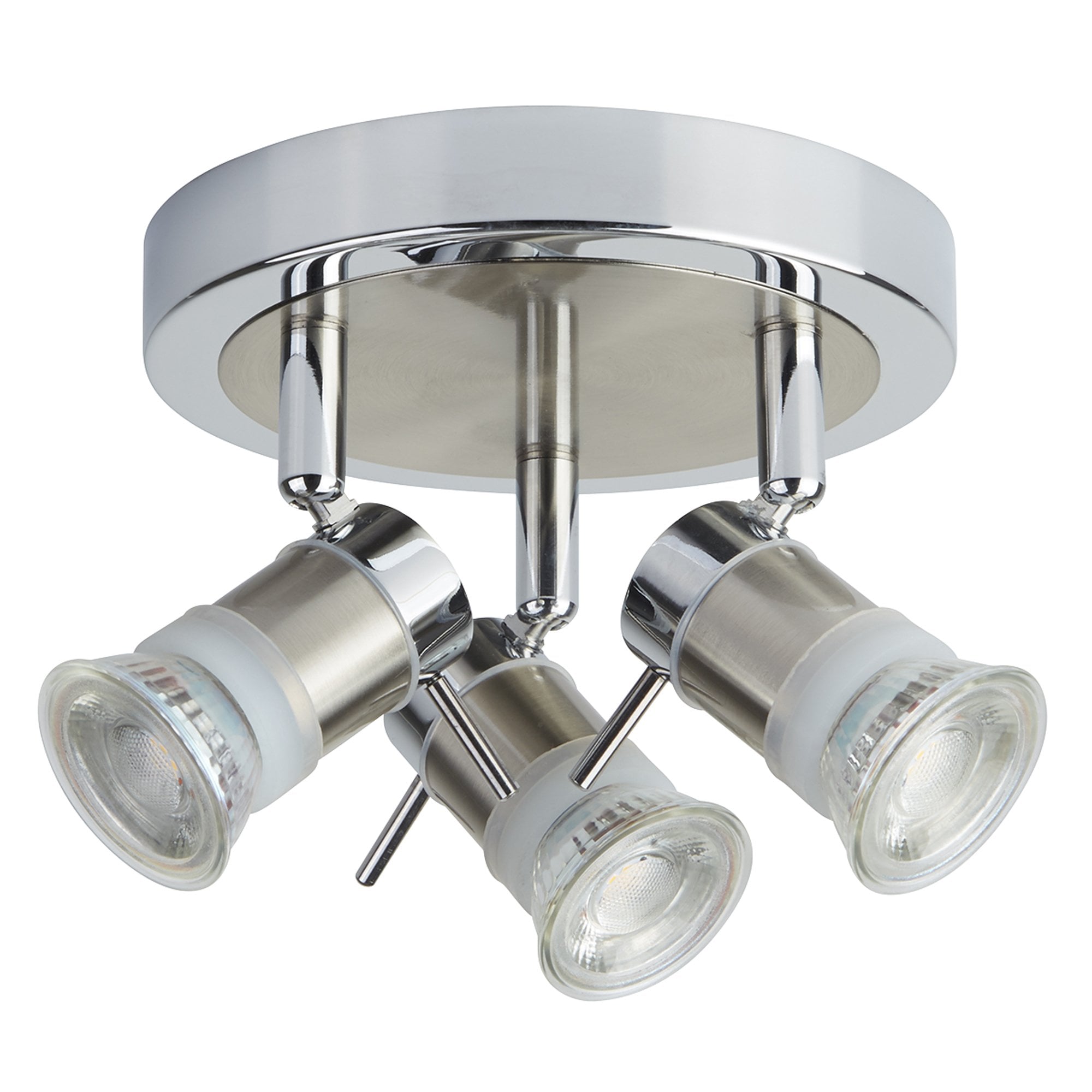 7443CC-LED Aries Bathroom 3 Light LED Round Spotlight Chrome Satin Silver