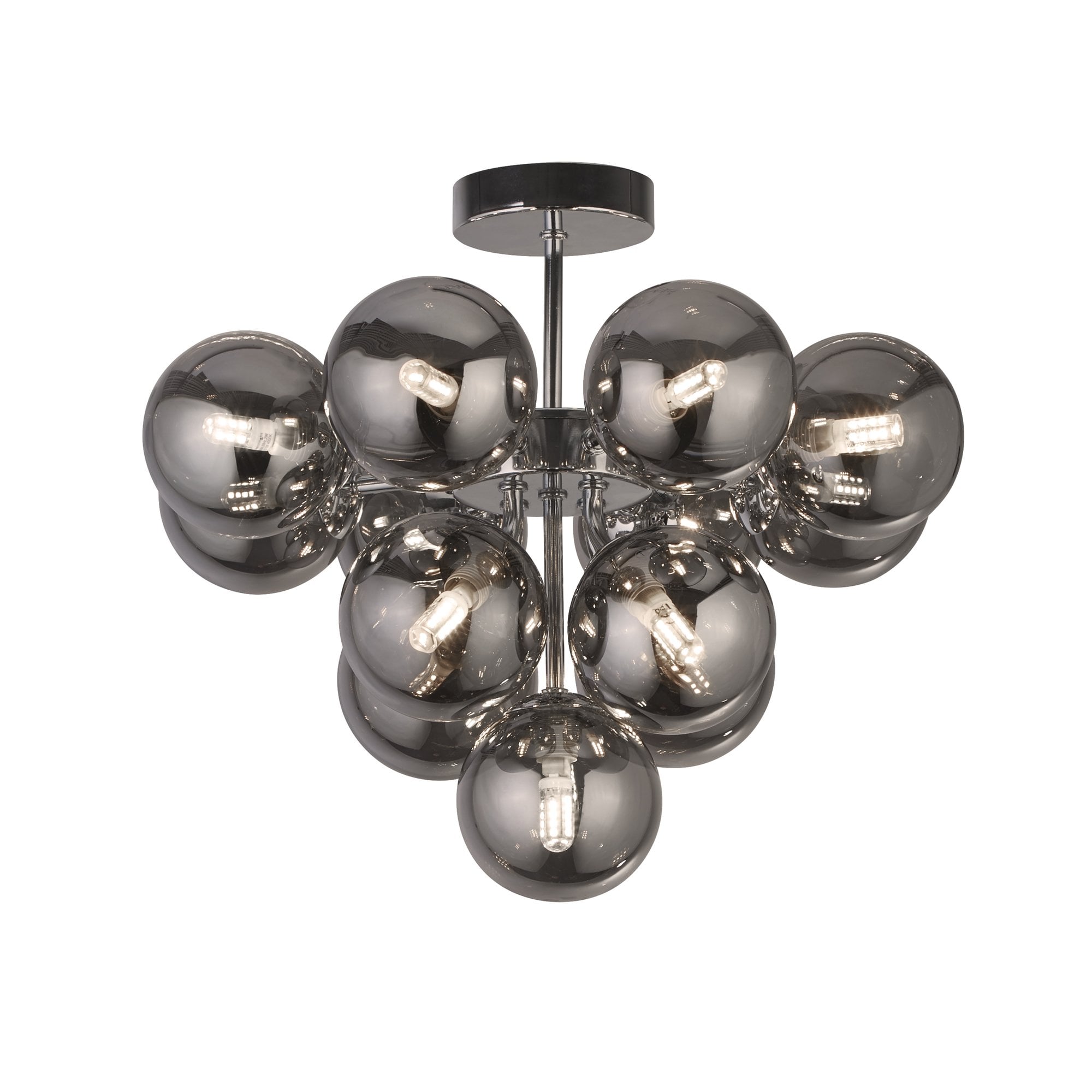52131-13SM Berry 13 Light Semi Flush Ceiling Light Chrome Metal Smoked Glass