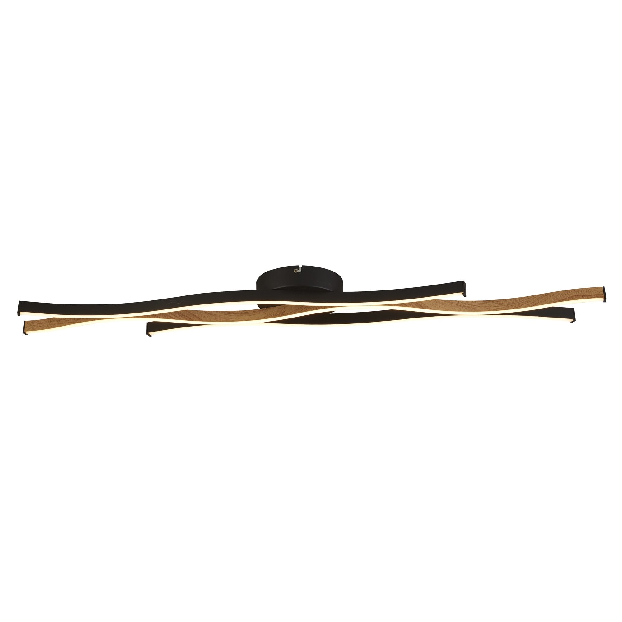 32103-1BK Bloom LED Flush Ceiling Light Black Metal Wood Effect