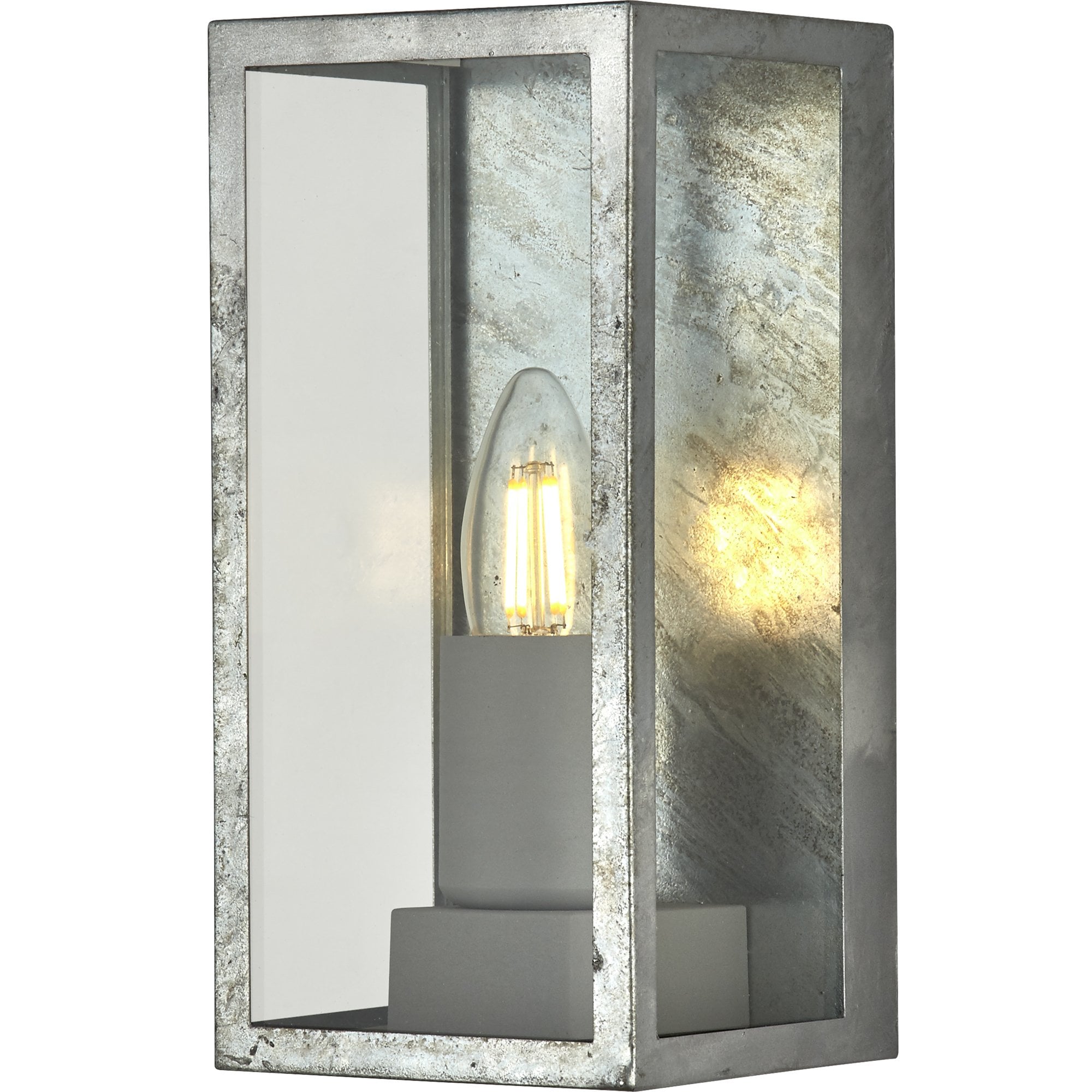 90151SI Box II Outdoor Wall Light Galvanised Silver Metal Glass