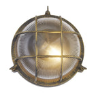 61401BG Bulkhead Round Outdoor Light Black Gold Metal Clear Glass