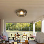 61401BG Bulkhead Round Outdoor Light Black Gold Metal Clear Glass