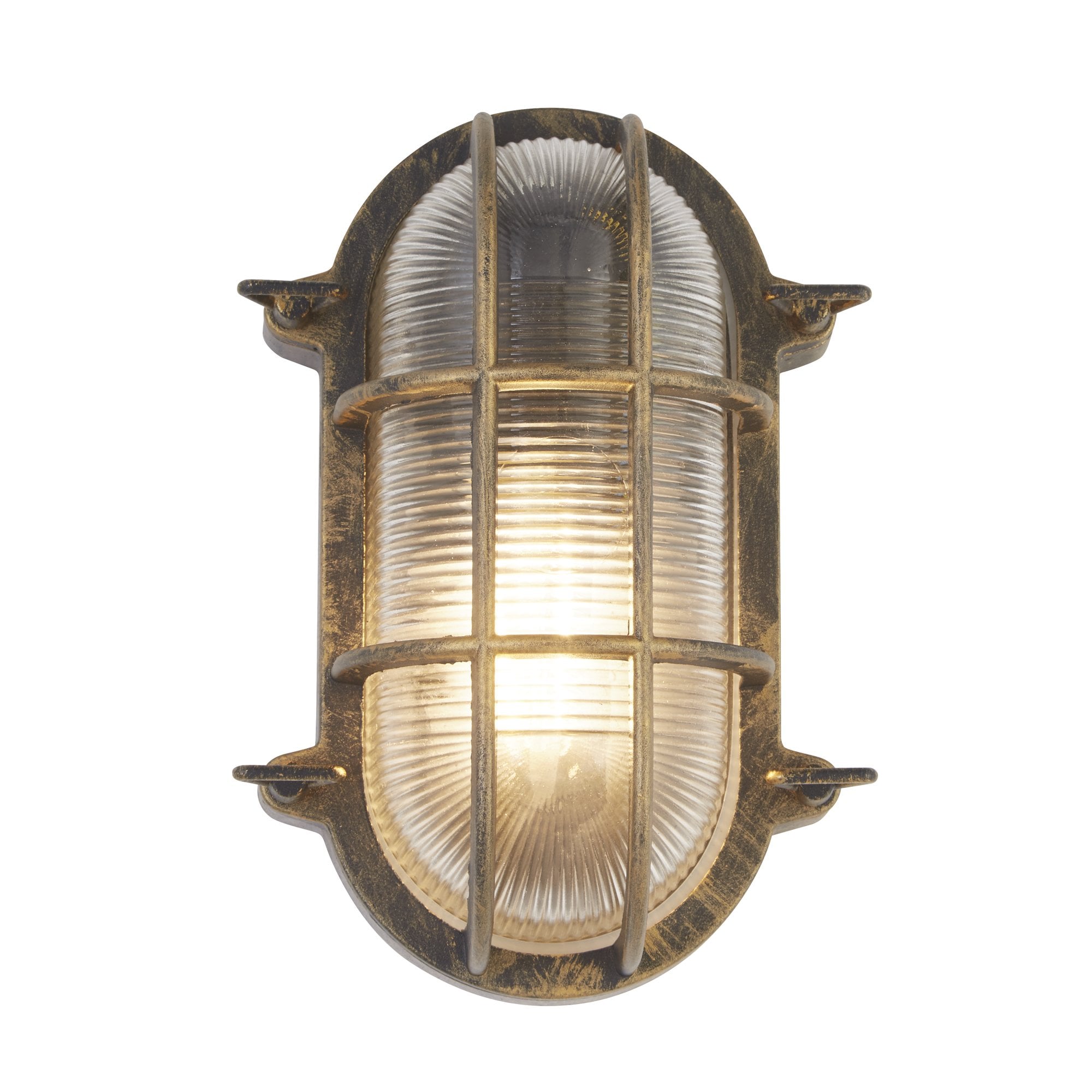 61402BG Bulkhead Oval Outdoor Light Black Gold Metal Clear Glass