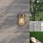 61402BG Bulkhead Oval Outdoor Light Black Gold Metal Clear Glass